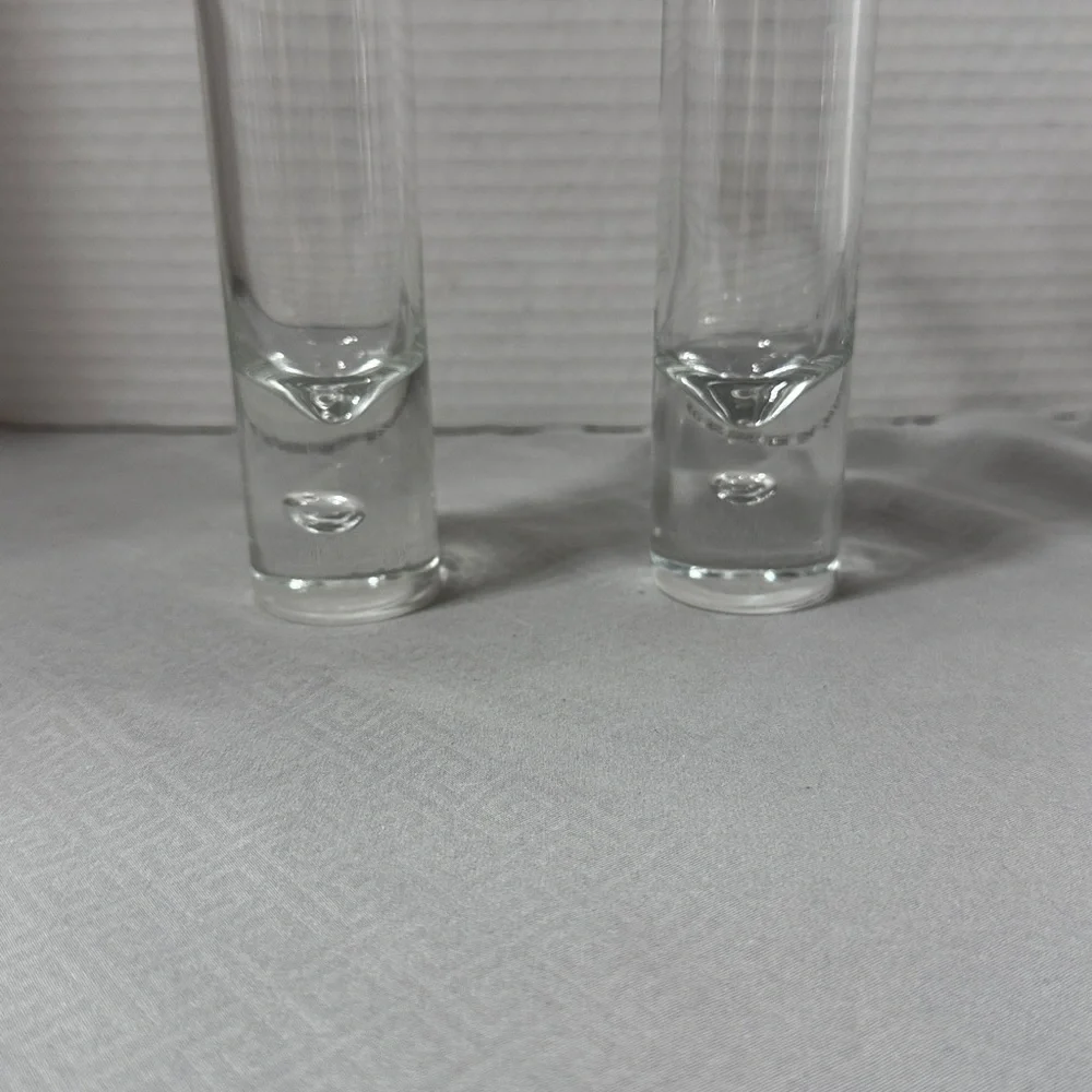 Vintage Controlled Bubble Base Clear Flute Art Glass Flared Vase 8” Set of 2
